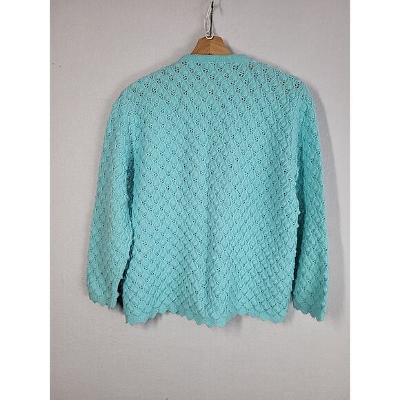 VTG‎ Cuddle Knit Cardigan Sweater M Blue Nubby 60s Cottage Coquette Rockabilly - Picture 7 of 12